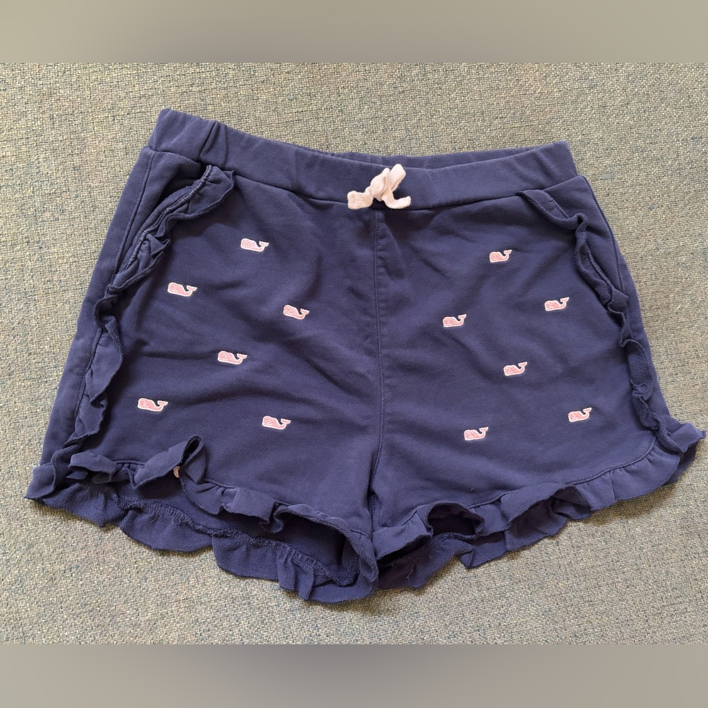 Vineyard Vines Navy Blue Kids Shorts with Pink Whales size XL 14/16